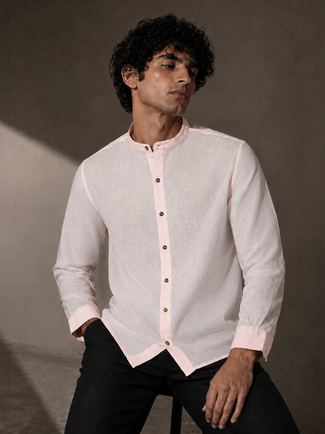 Men Solid Pink Cotton Shirt
