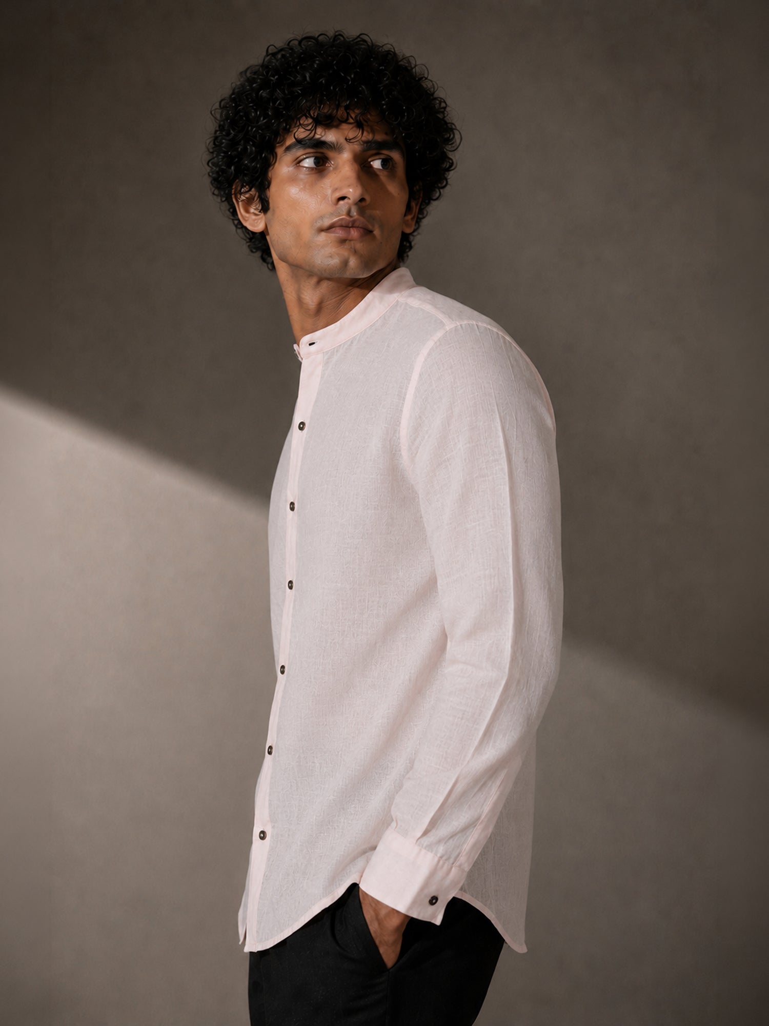Men Solid Pink Cotton Shirt