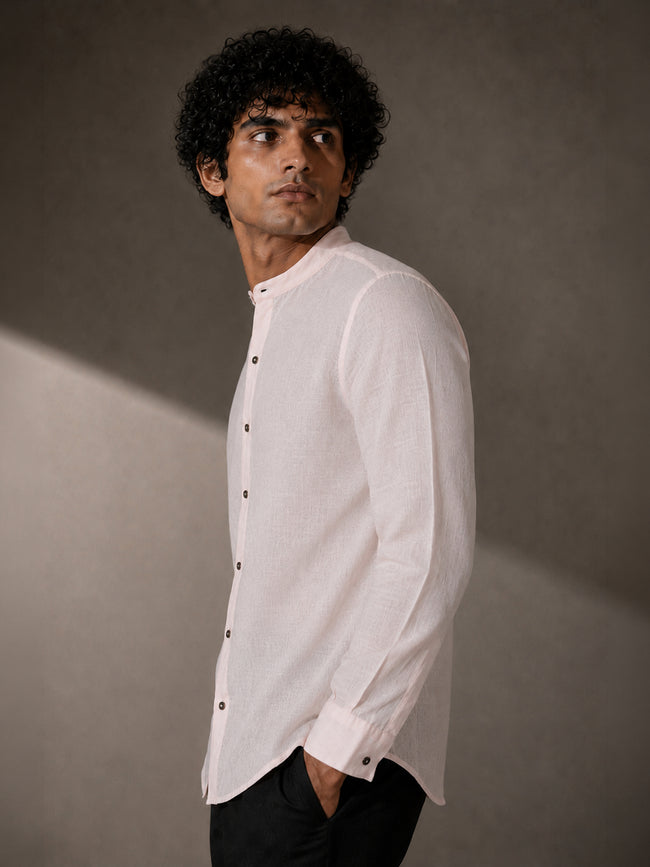 Men Solid Pink Cotton Shirt