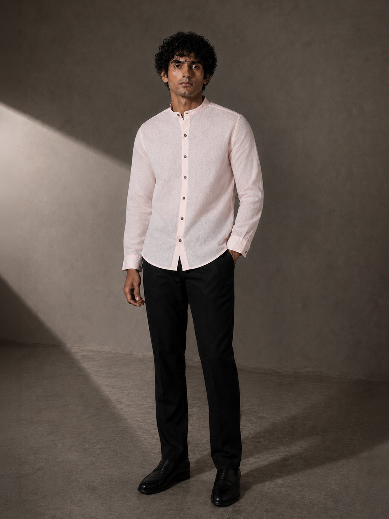 Men Solid Pink Cotton Shirt