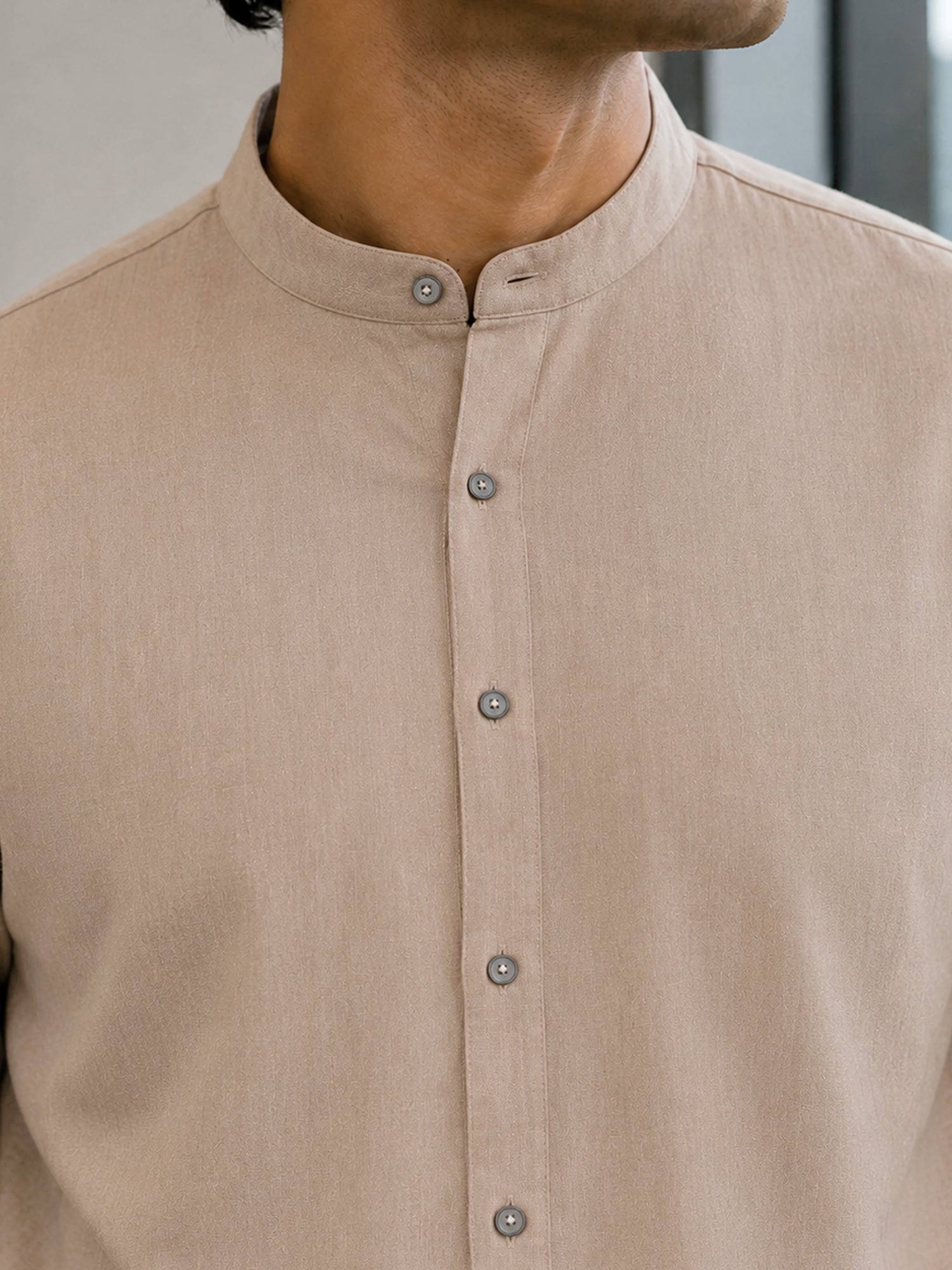 Men Solid Dark Beige Cotton Shirt