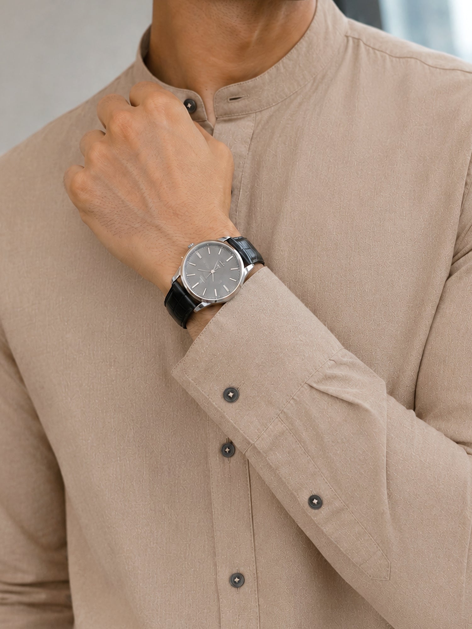 Men Solid Dark Beige Cotton Shirt
