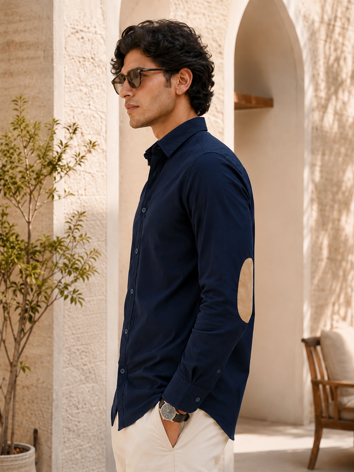 Men Navy Blue Solid Full Sleeves Shirt
