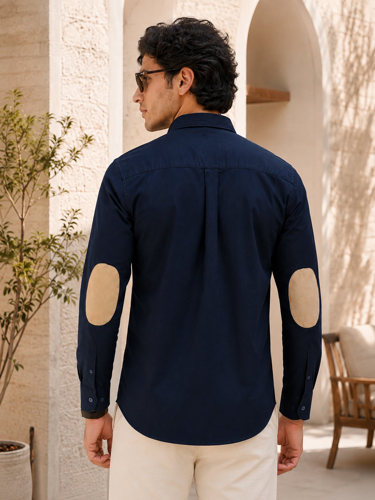 Men Navy Blue Solid Full Sleeves Shirt