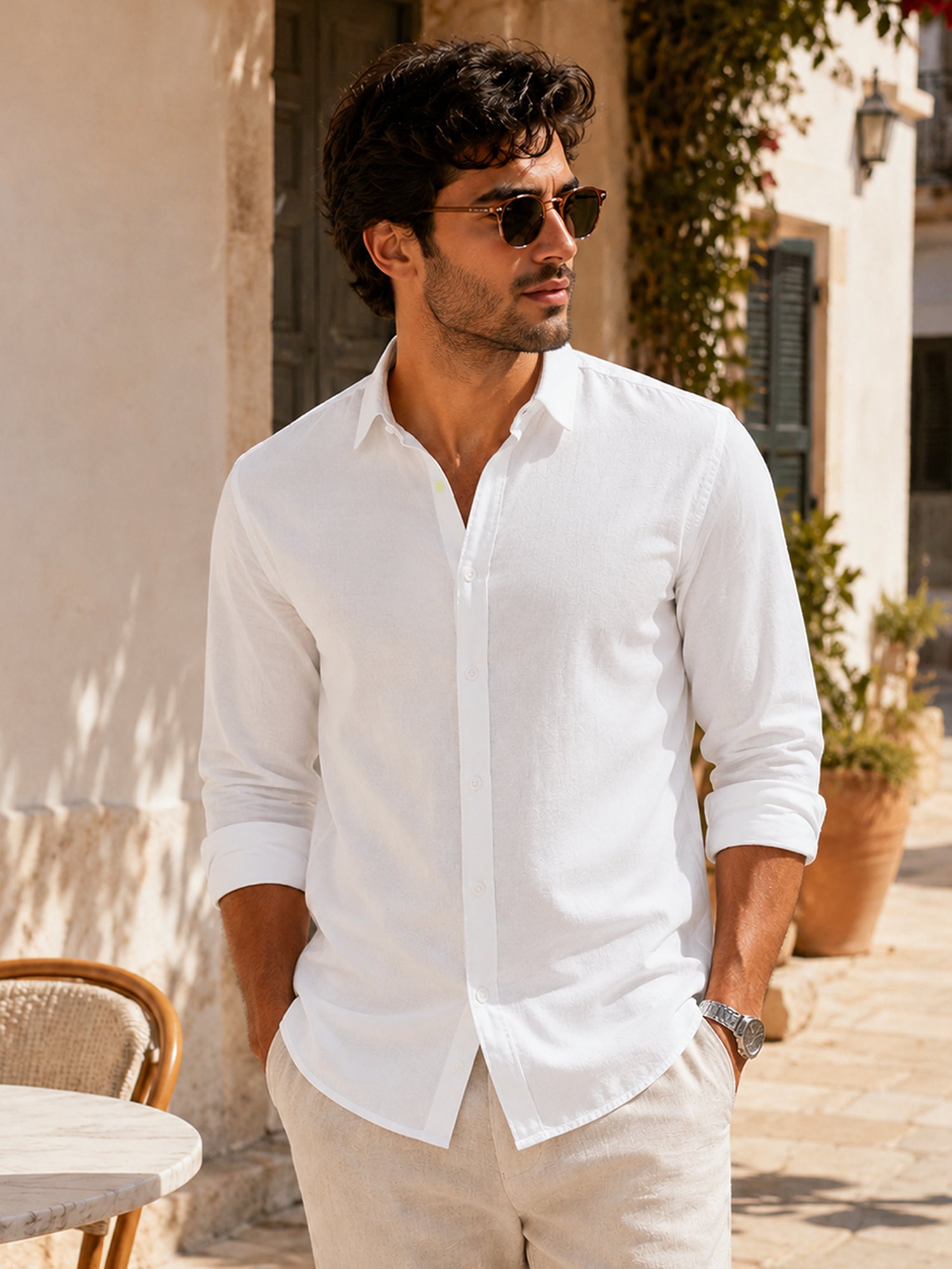 Men White Solid Full Sleeves Shirt