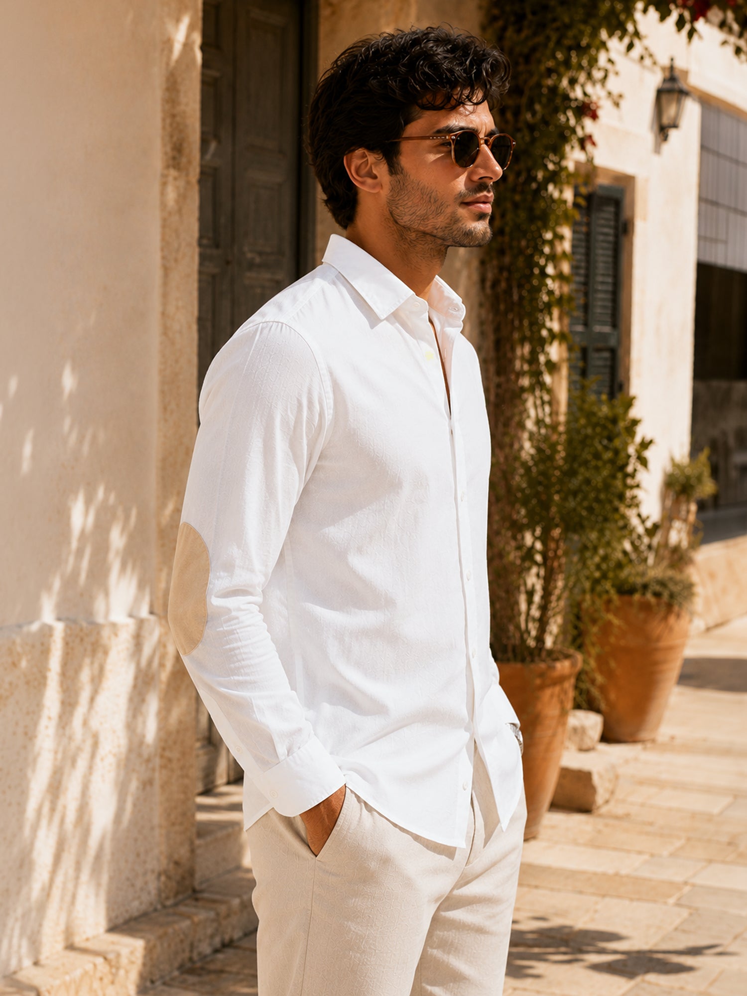 Men White Solid Full Sleeves Shirt