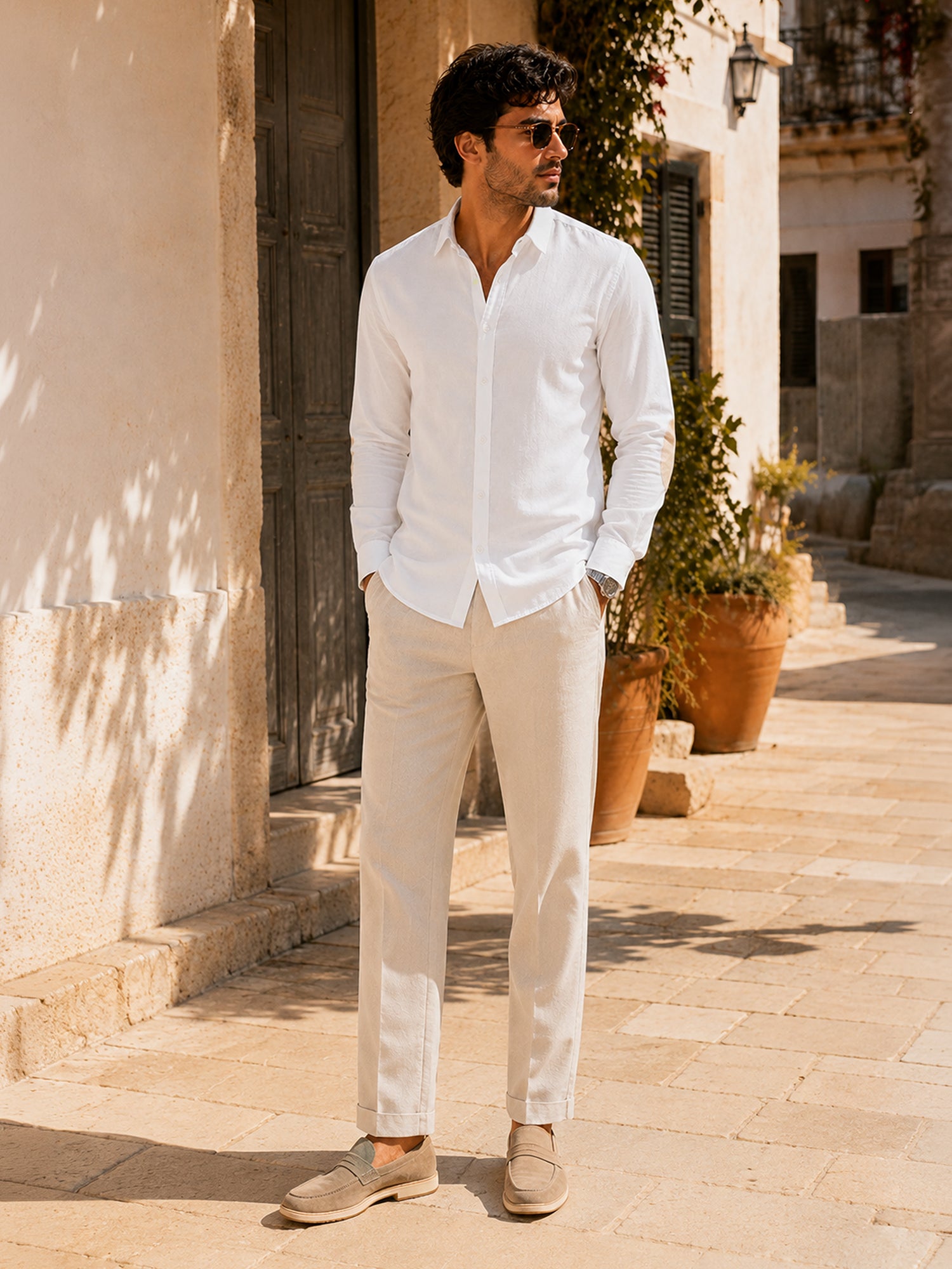 Men White Solid Full Sleeves Shirt