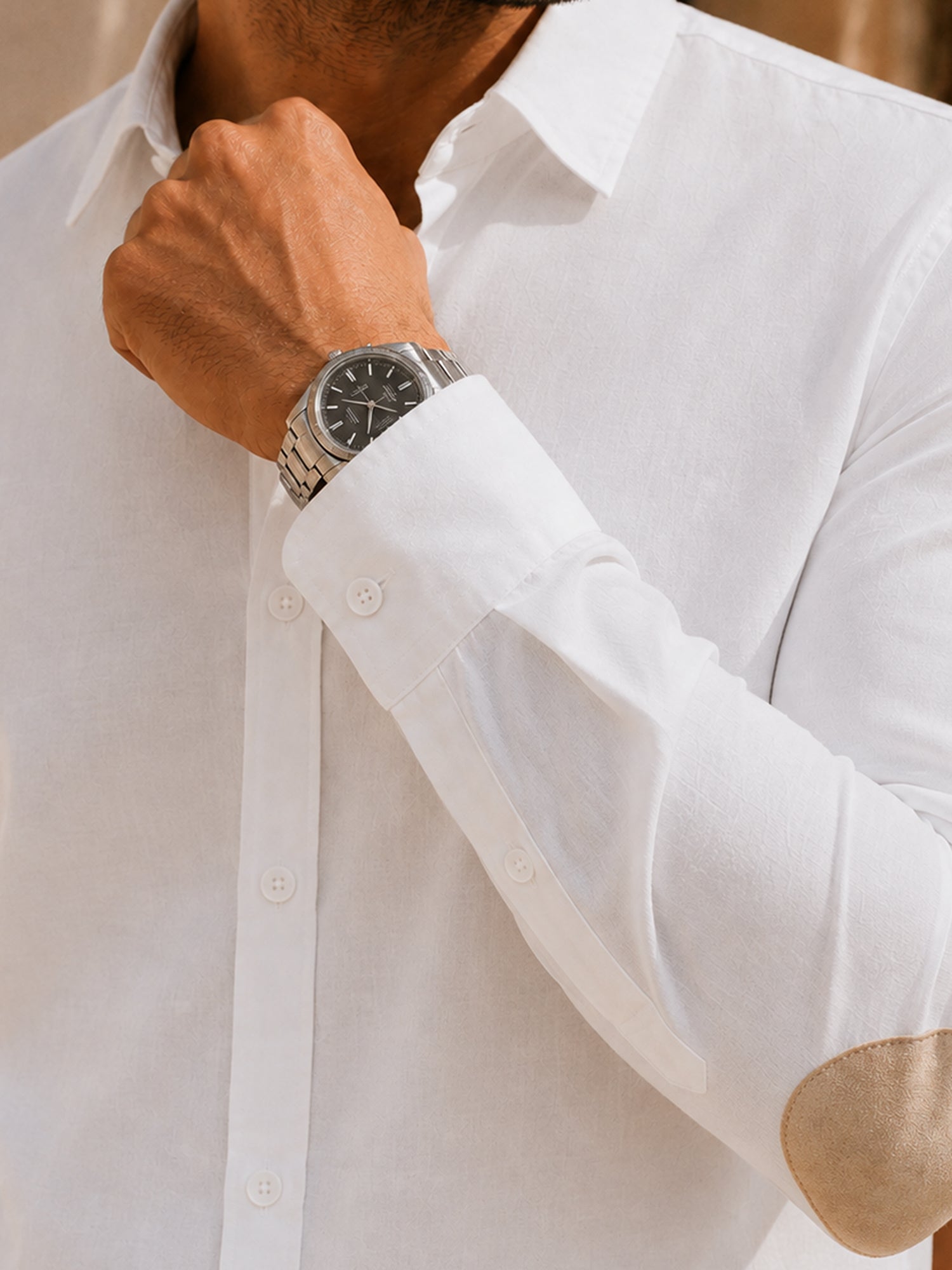 Men White Solid Full Sleeves Shirt