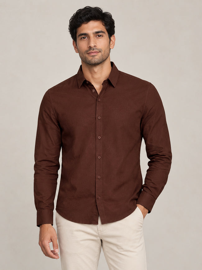 Men Brown Solid Full Sleeves Shirt