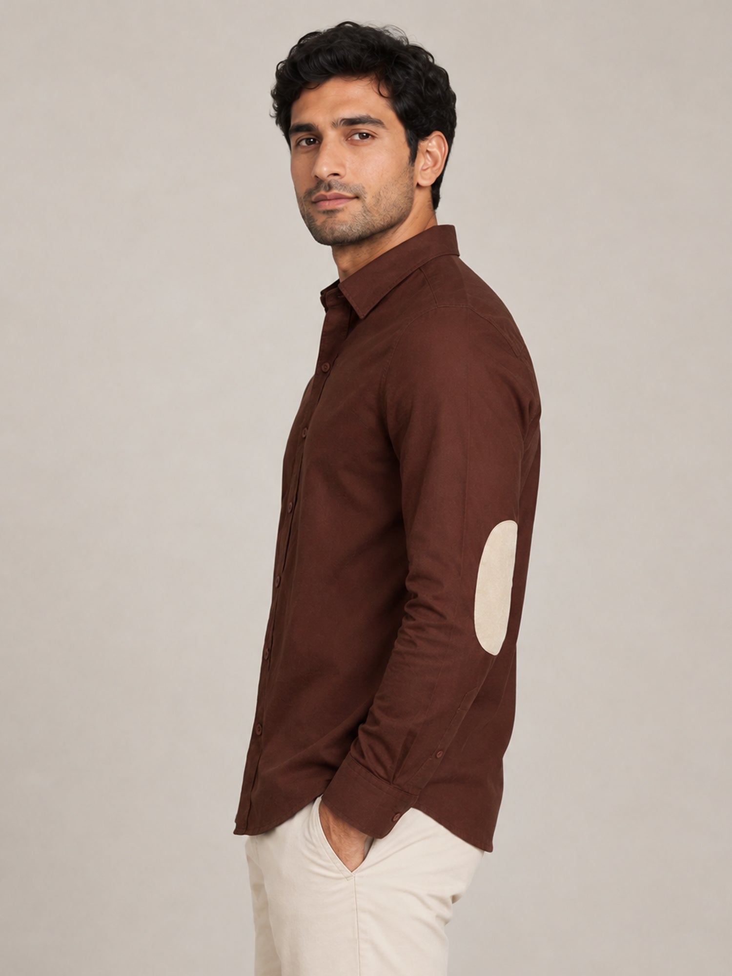 Men Brown Solid Full Sleeves Shirt