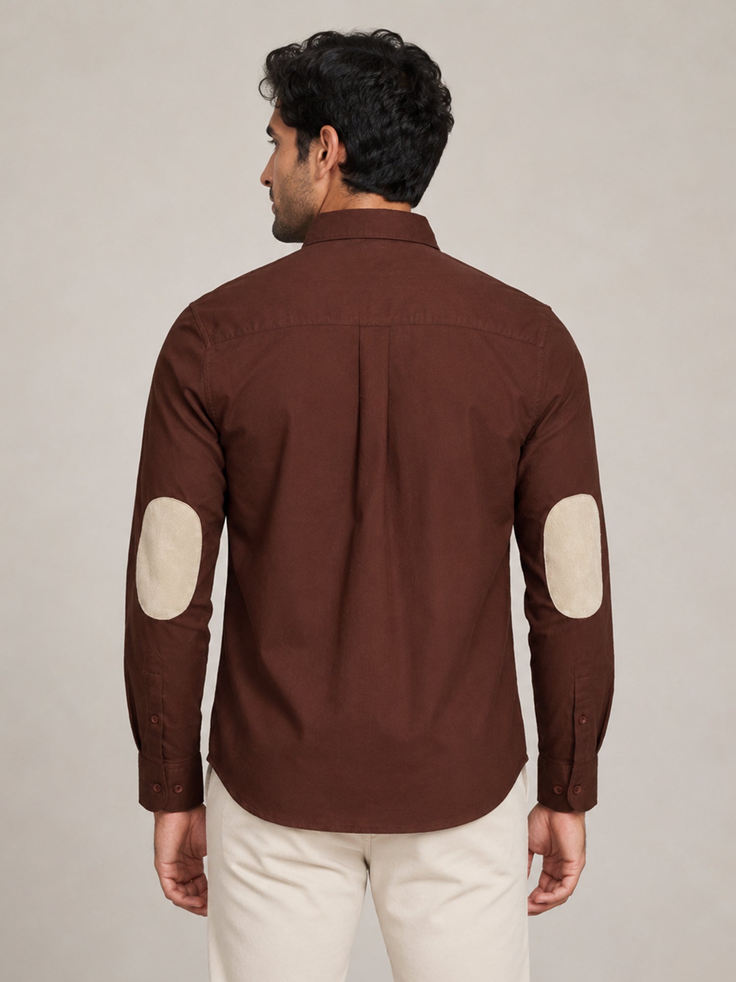 Men Brown Solid Full Sleeves Shirt