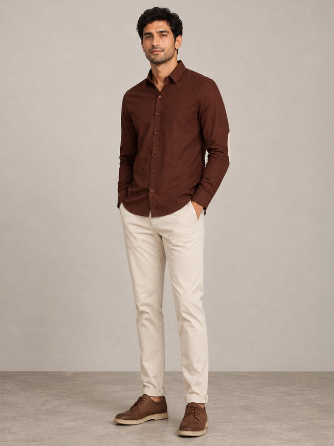 Men Brown Solid Full Sleeves Shirt