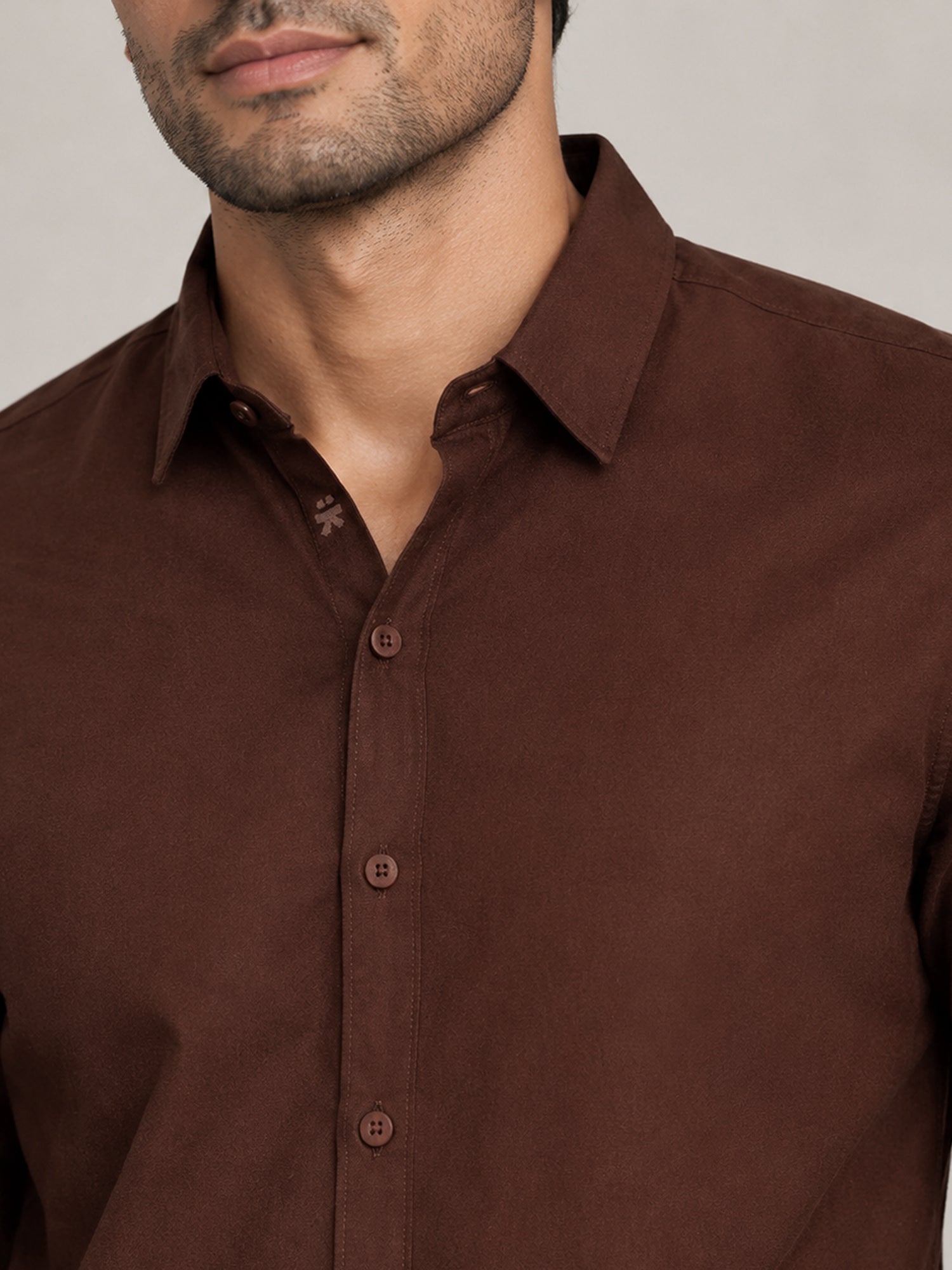 Men Brown Solid Full Sleeves Shirt