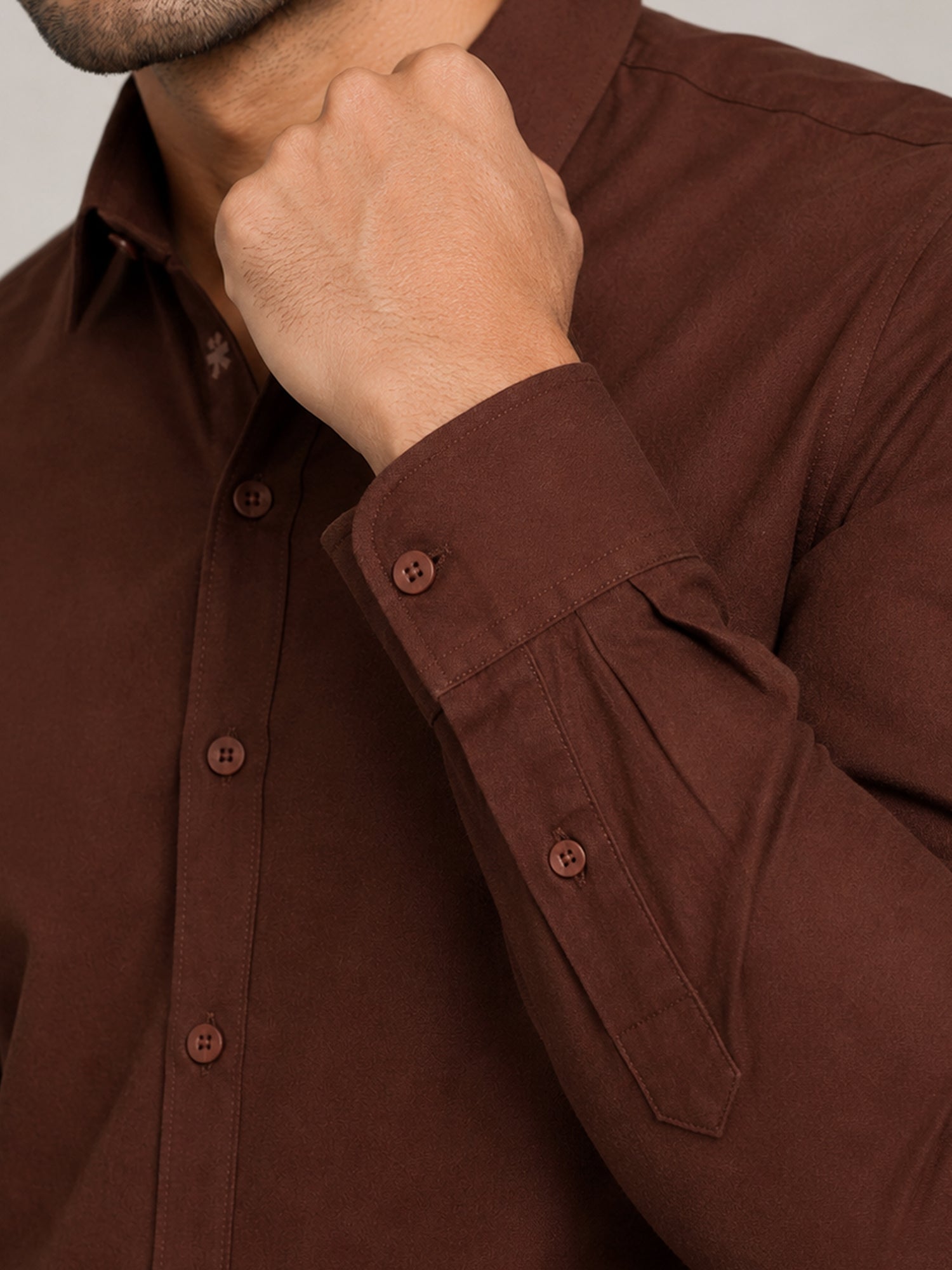 Men Brown Solid Full Sleeves Shirt