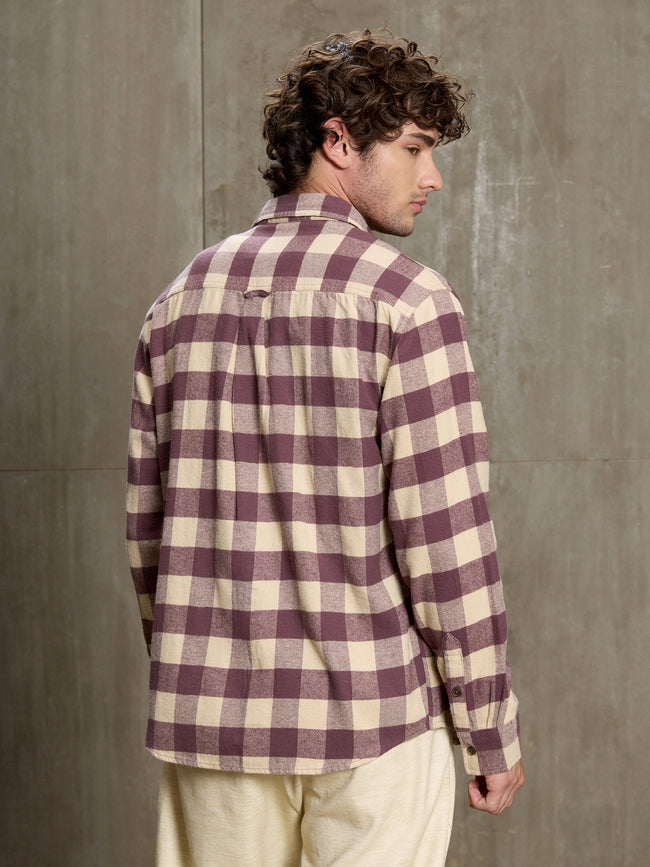 Men Burgundy Buffalo Check Full Sleeve Casual Shirt