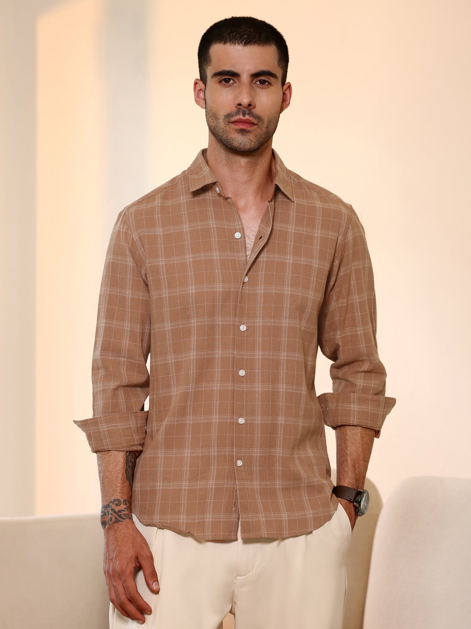 Men Beige Casual Shirt