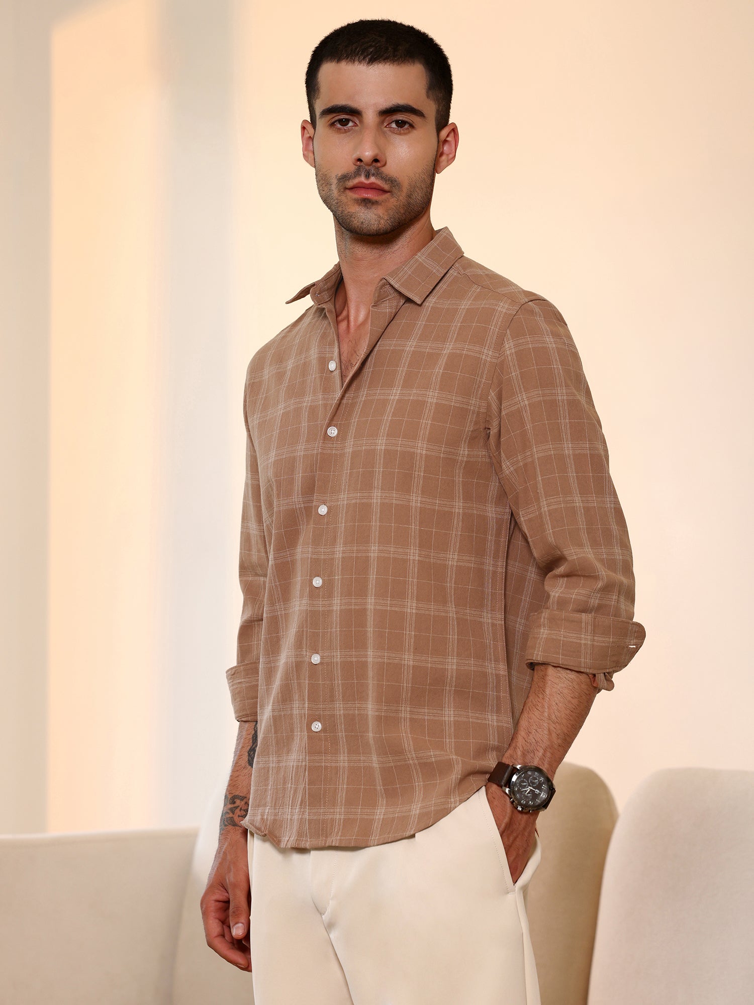 Men Beige Casual Shirt