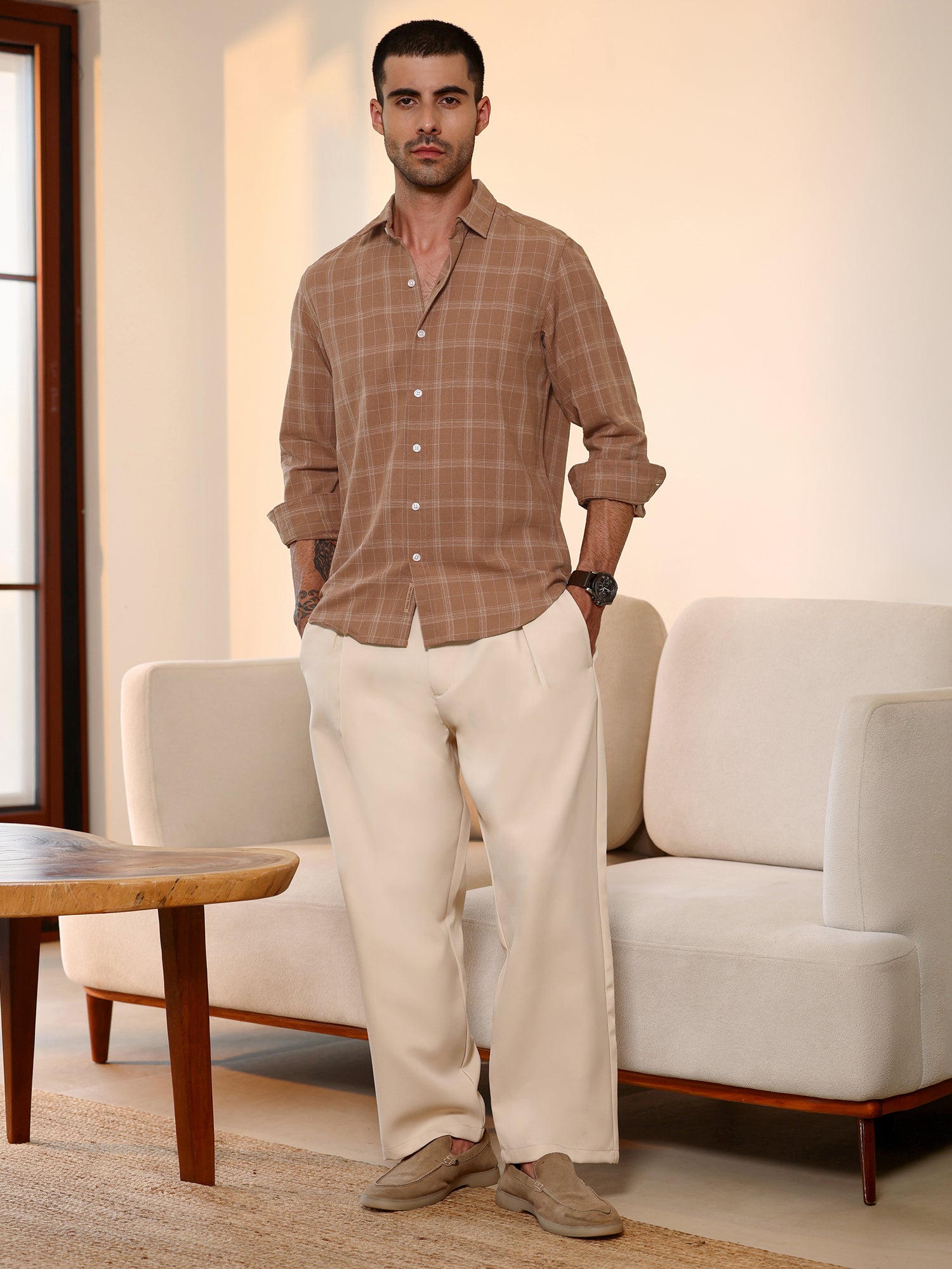 Men Beige Casual Shirt
