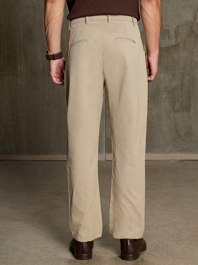 Men Beige Textured Regular Fit Formal Trousers