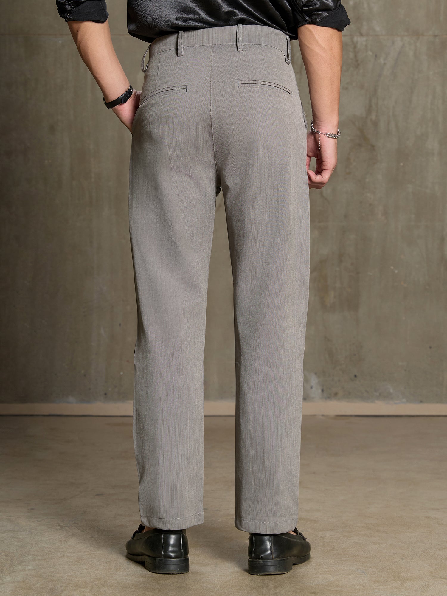 Men Grey Textured Regular Fit Formal Trousers