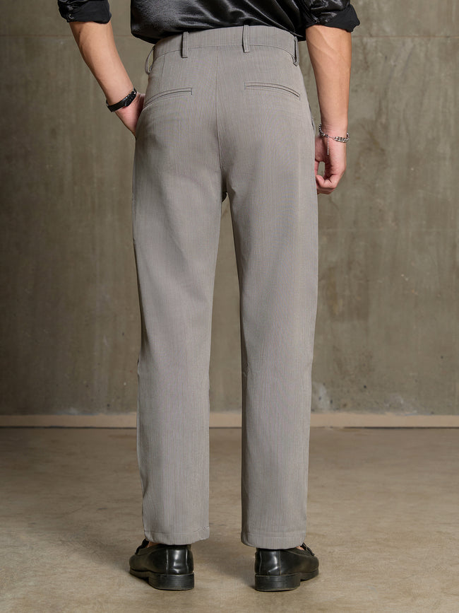 Men Grey Textured Regular Fit Formal Trousers