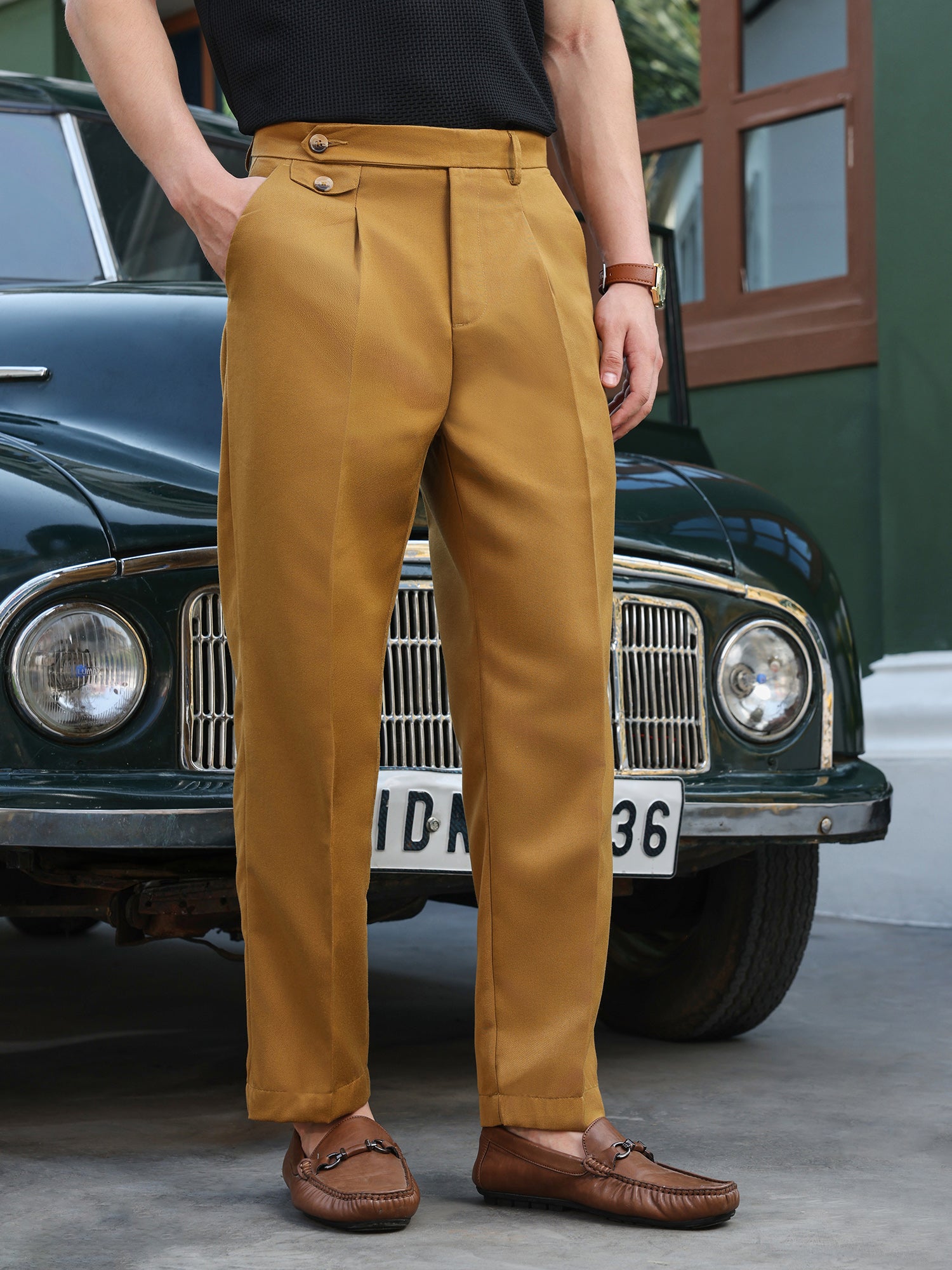 Men Mustard Relaxed Formal Trouse