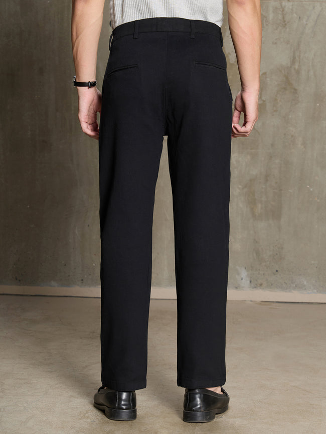 Men Black Solid Regular Fit Formal Trousers