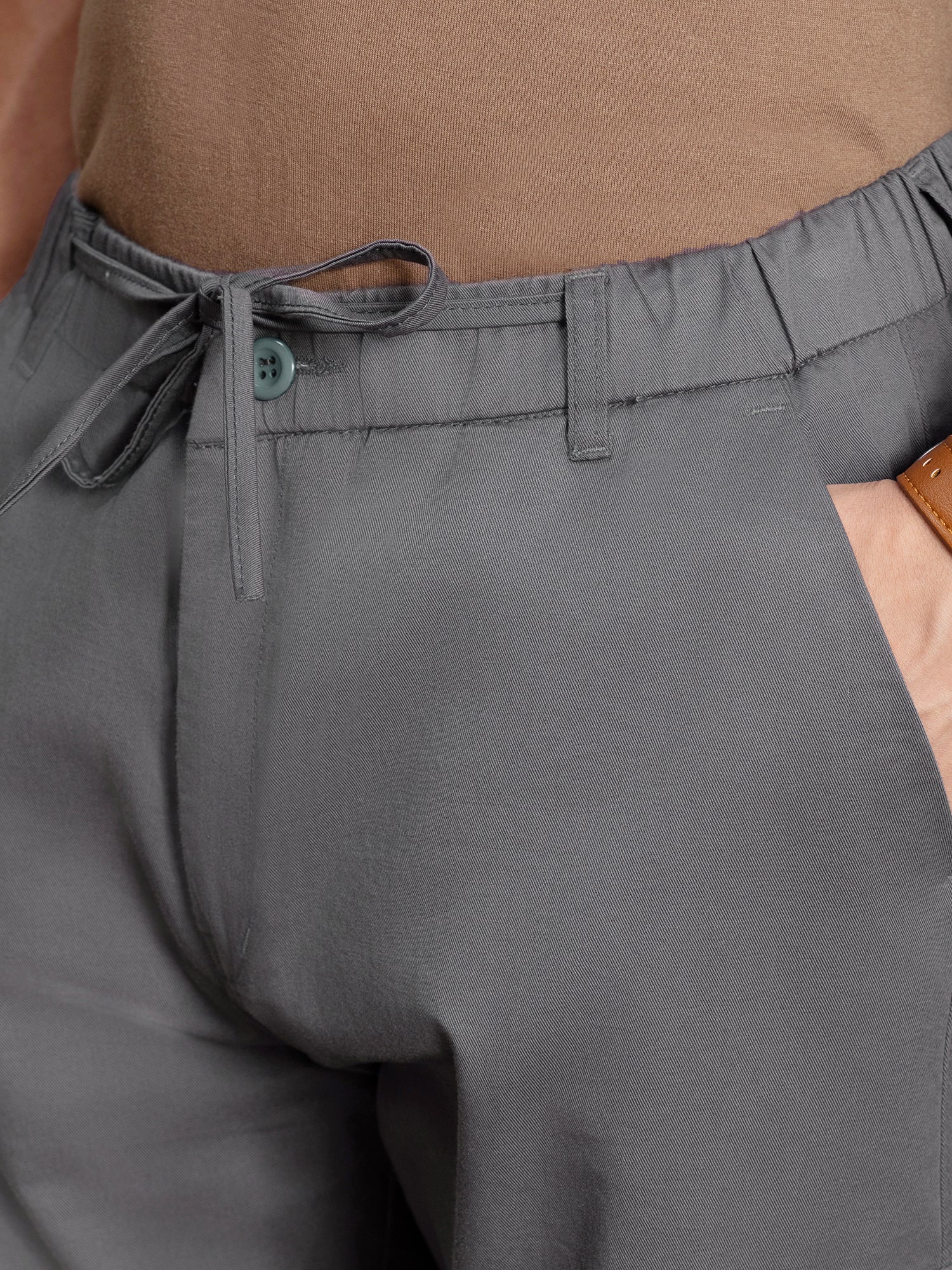 Men Grey Solid Regular Fit Casual Trousers