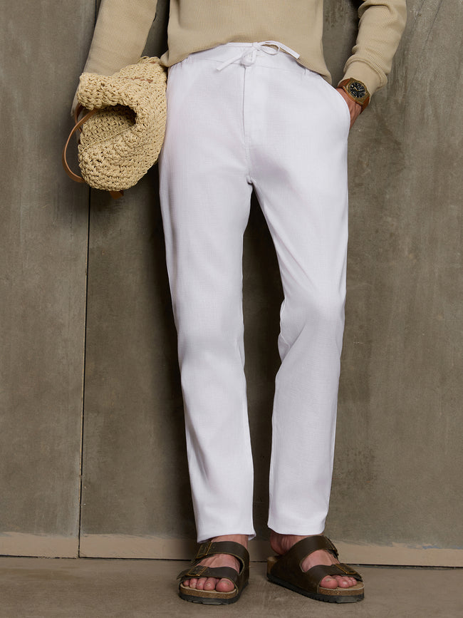 Men White Solid Regular Fit Casual Trousers
