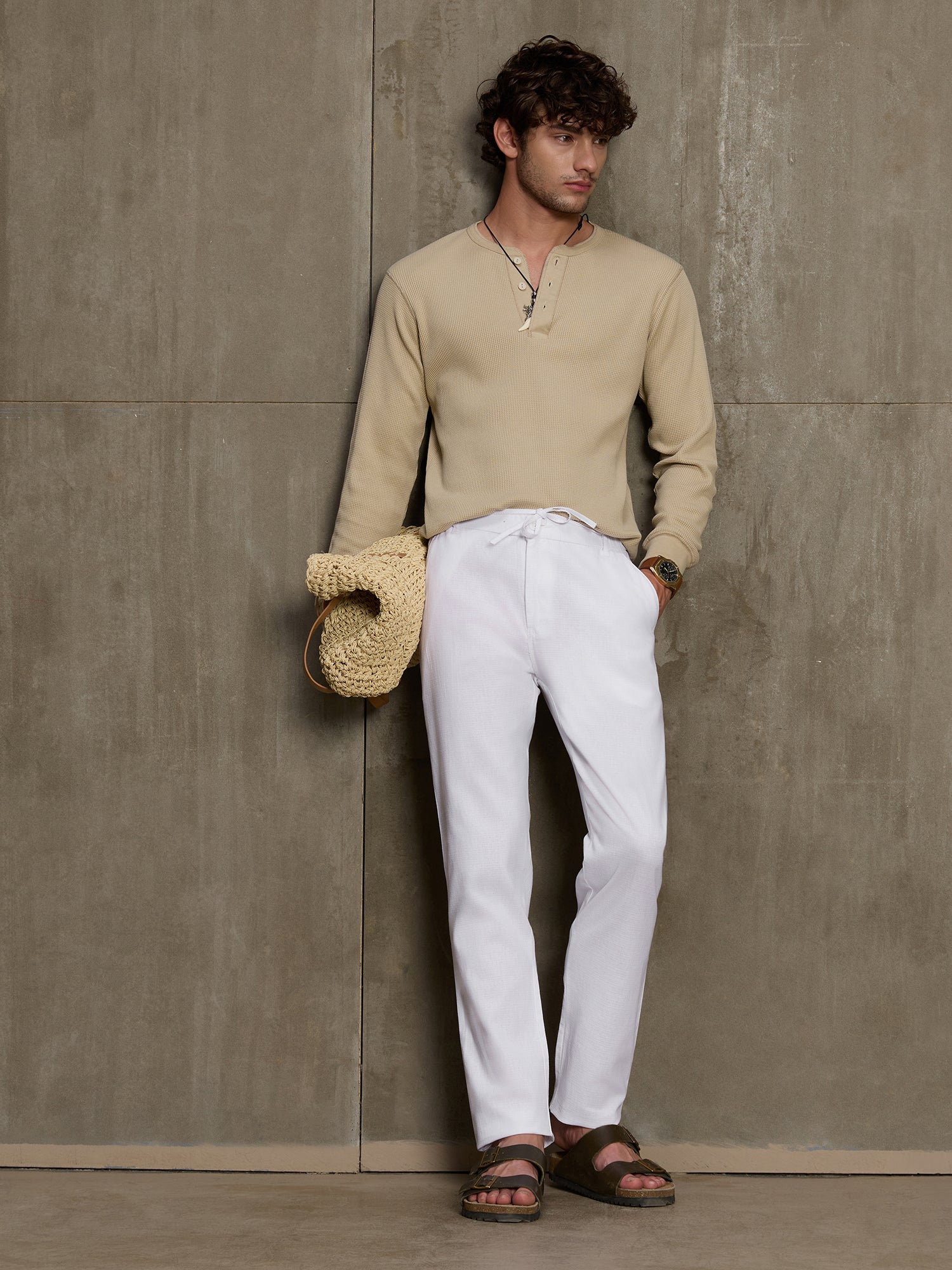 Men White Solid Regular Fit Casual Trousers