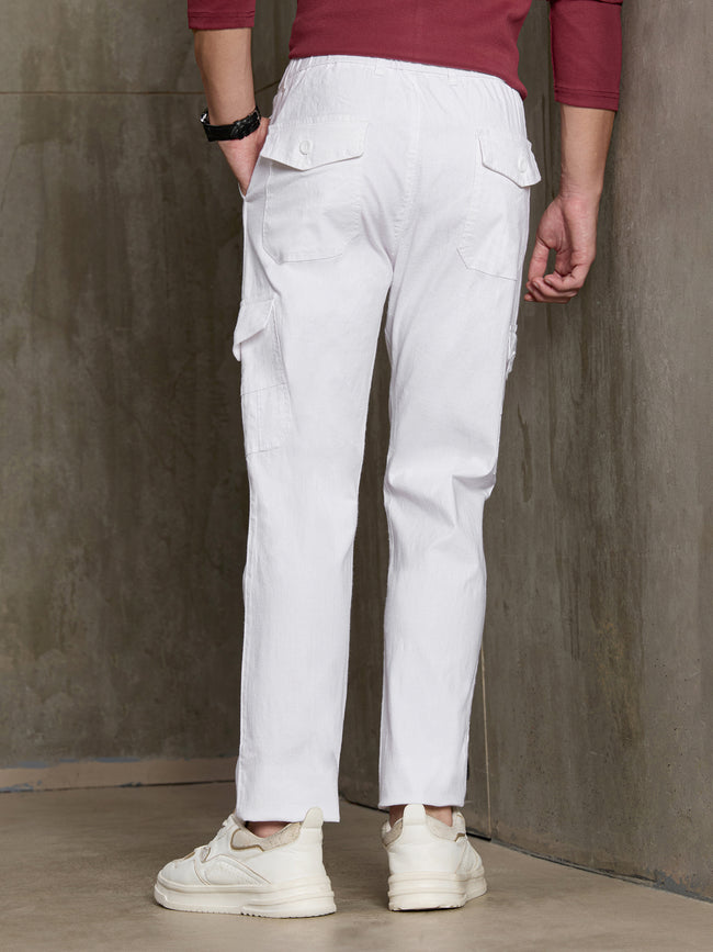 Men White Solid Relaxed Fit Casual Trousers