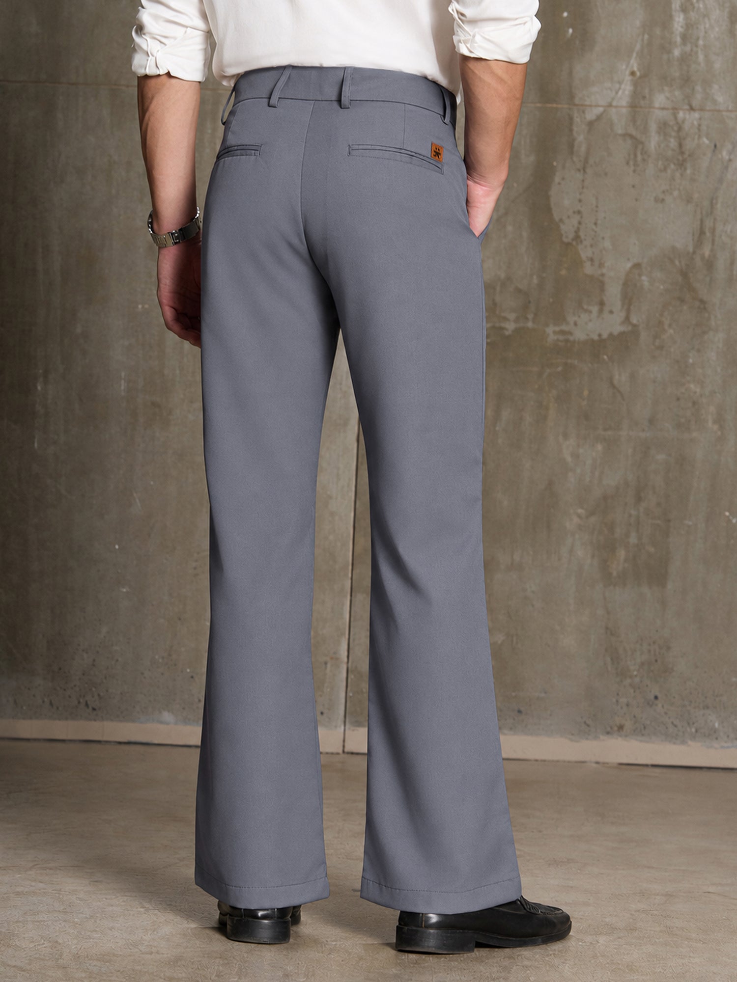Men Grey Solid Bootcut Formal Trousers