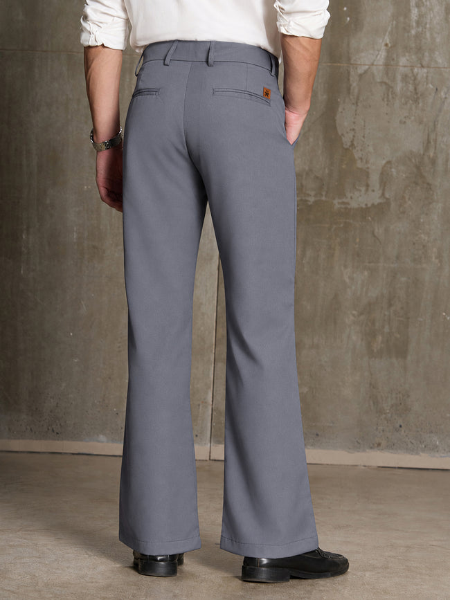 Men Grey Solid Bootcut Formal Trousers
