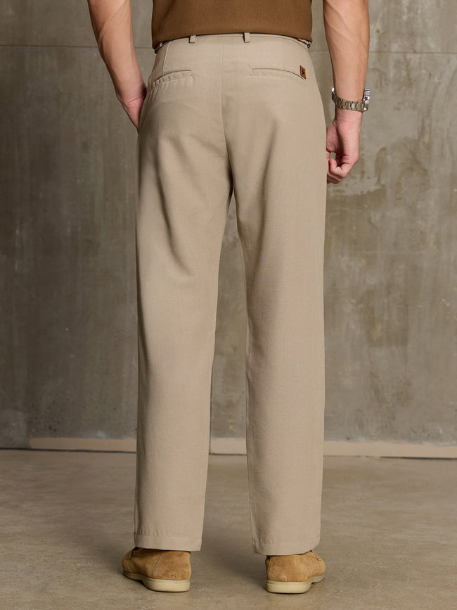 Men Beige Solid Regular Fit Casual Trousers
