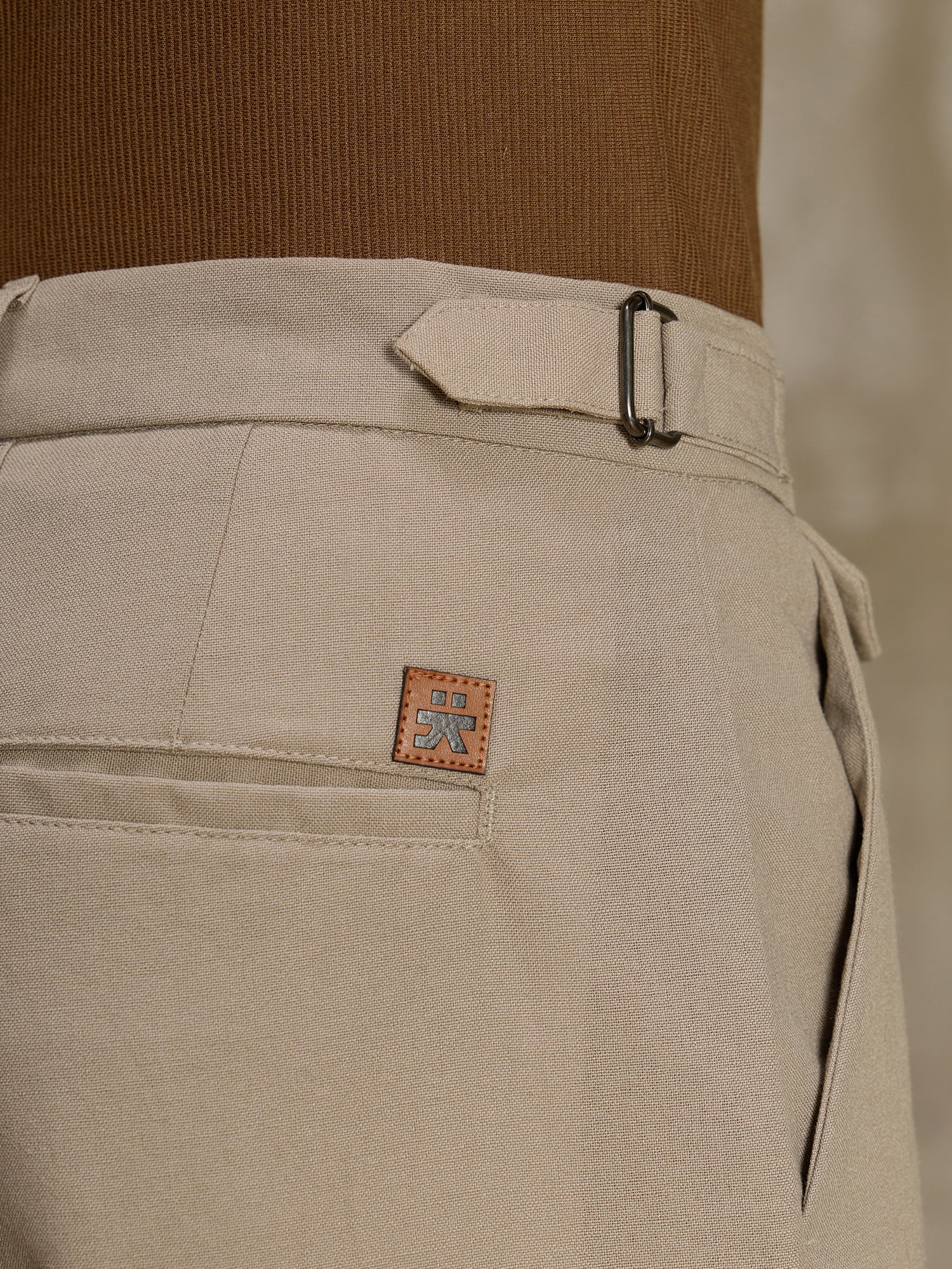 Men Beige Solid Regular Fit Casual Trousers