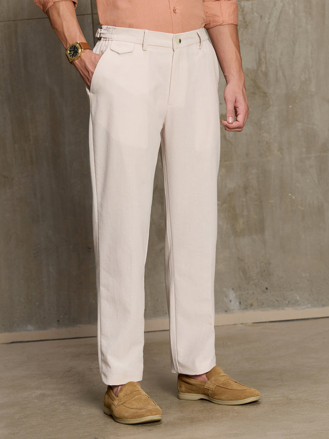 Men Beige Solid Smart Regular Fit Casual Trousers