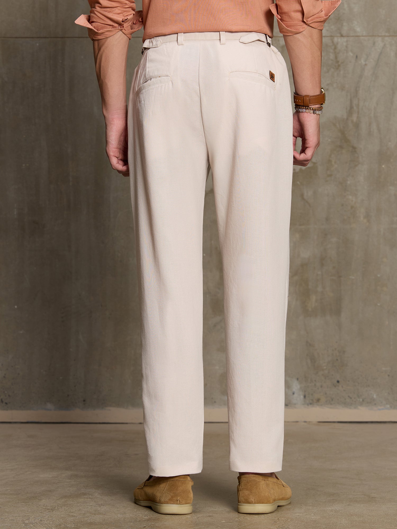 Men Beige Solid Smart Regular Fit Casual Trousers