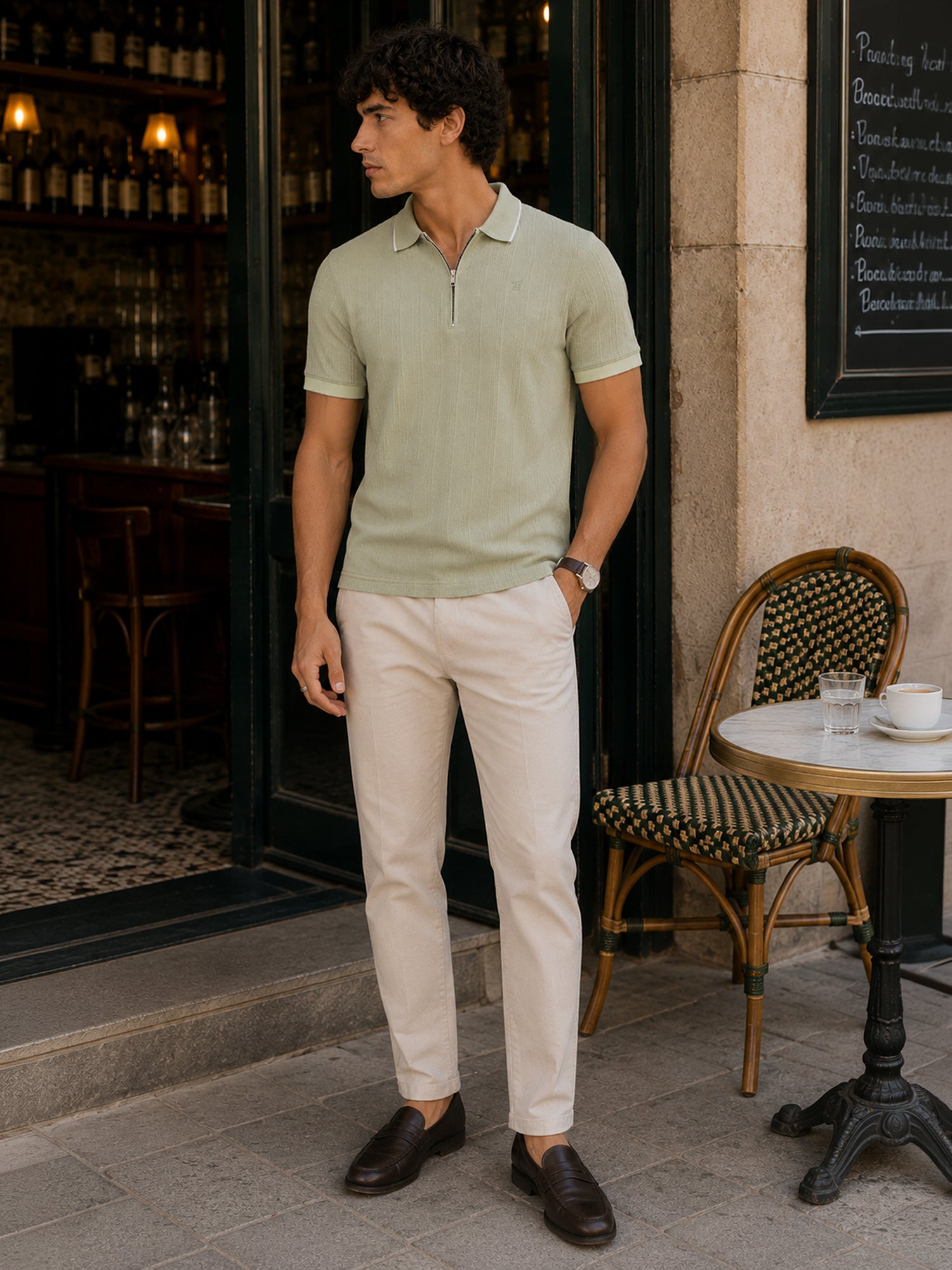Men Green Textured T-Shirt