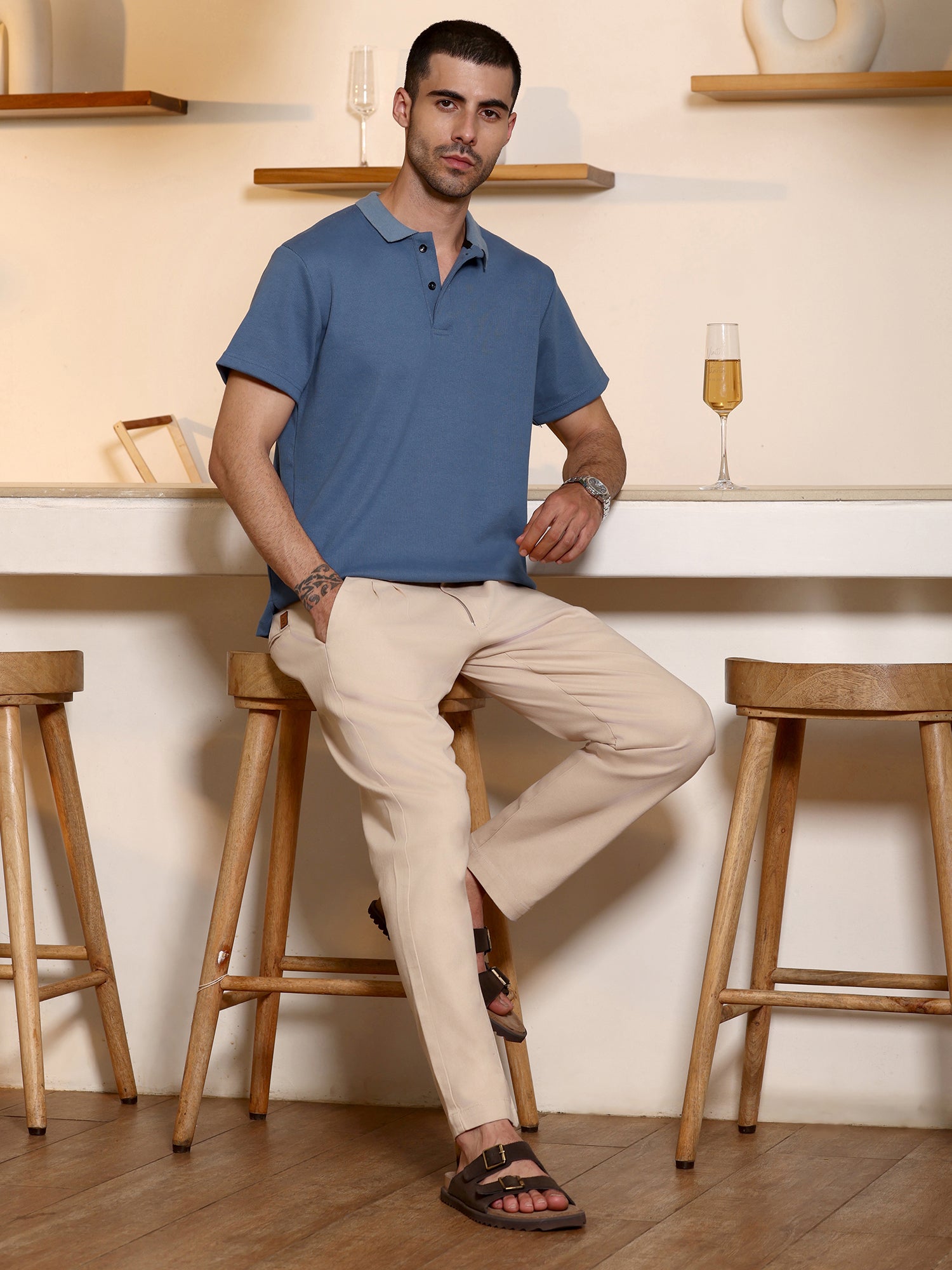 Men Blue Casual T-Shirt
