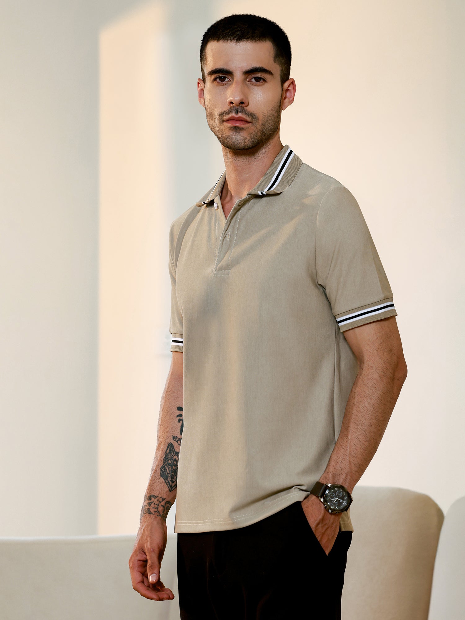 Men Beige Casual T-Shirt