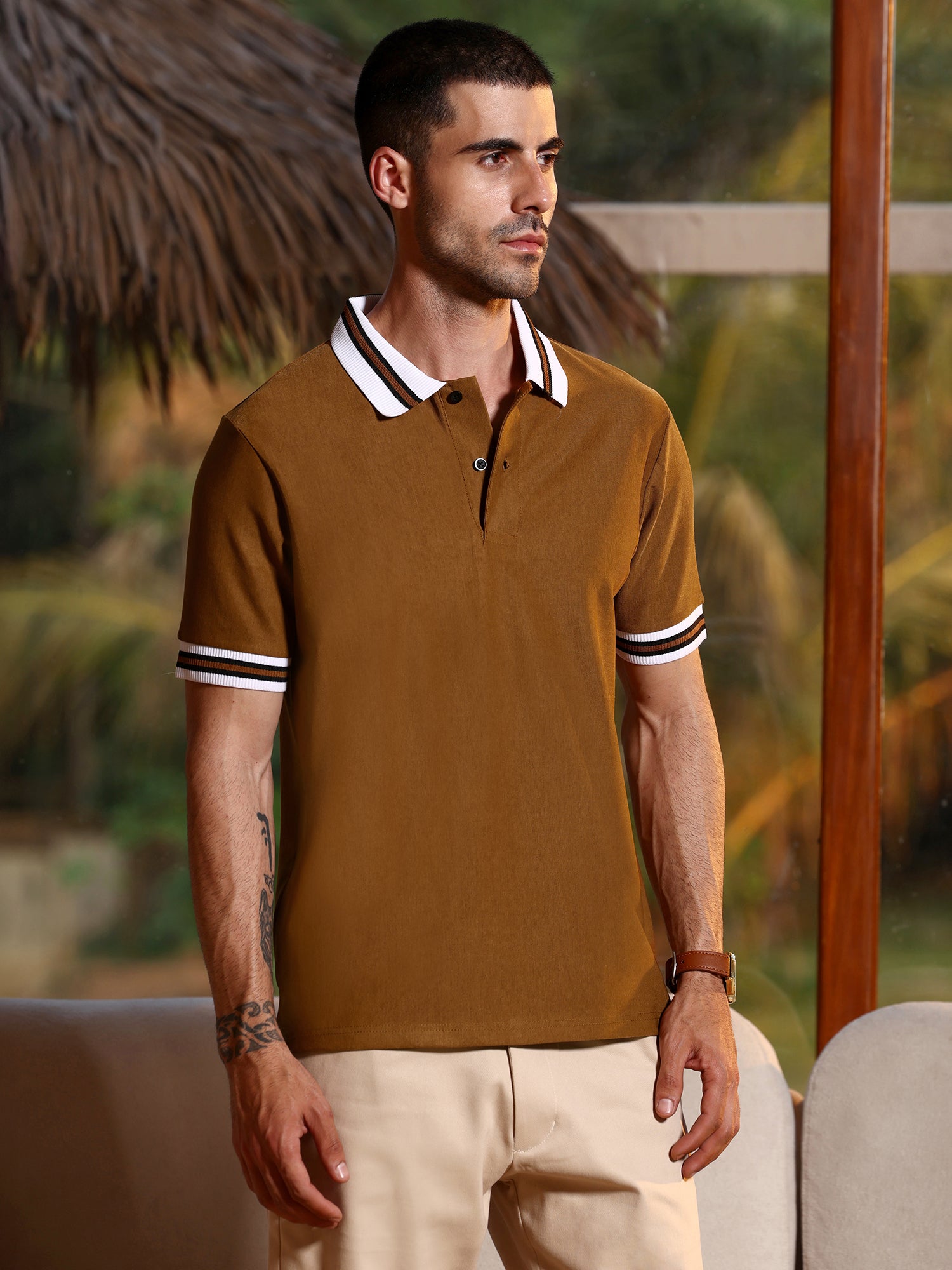 Men Mustard Casual T-Shirt