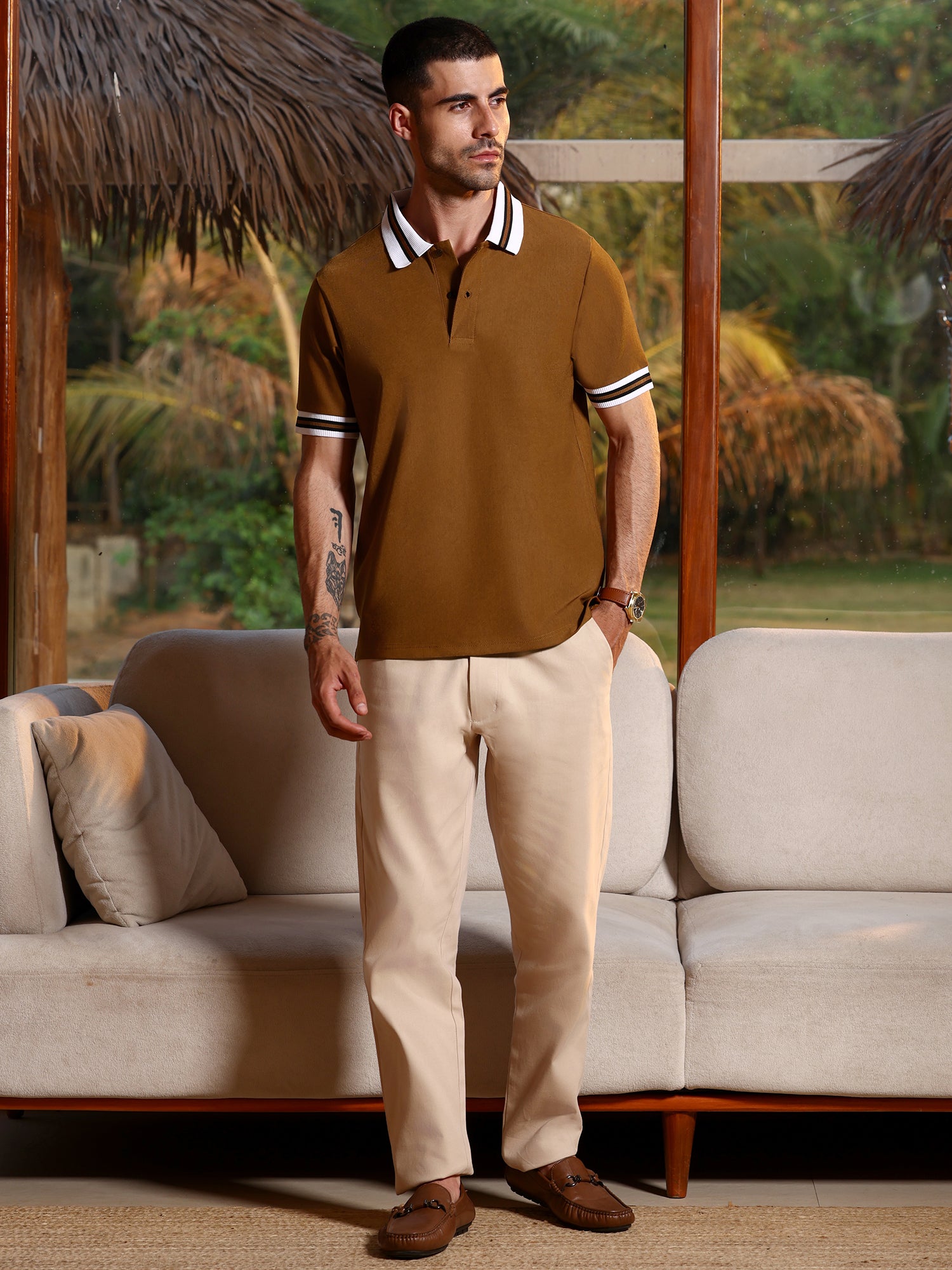 Men Mustard Casual T-Shirt