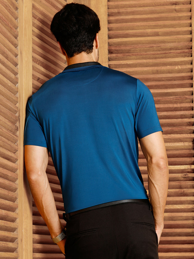 Men Blue Solid T-Shirt