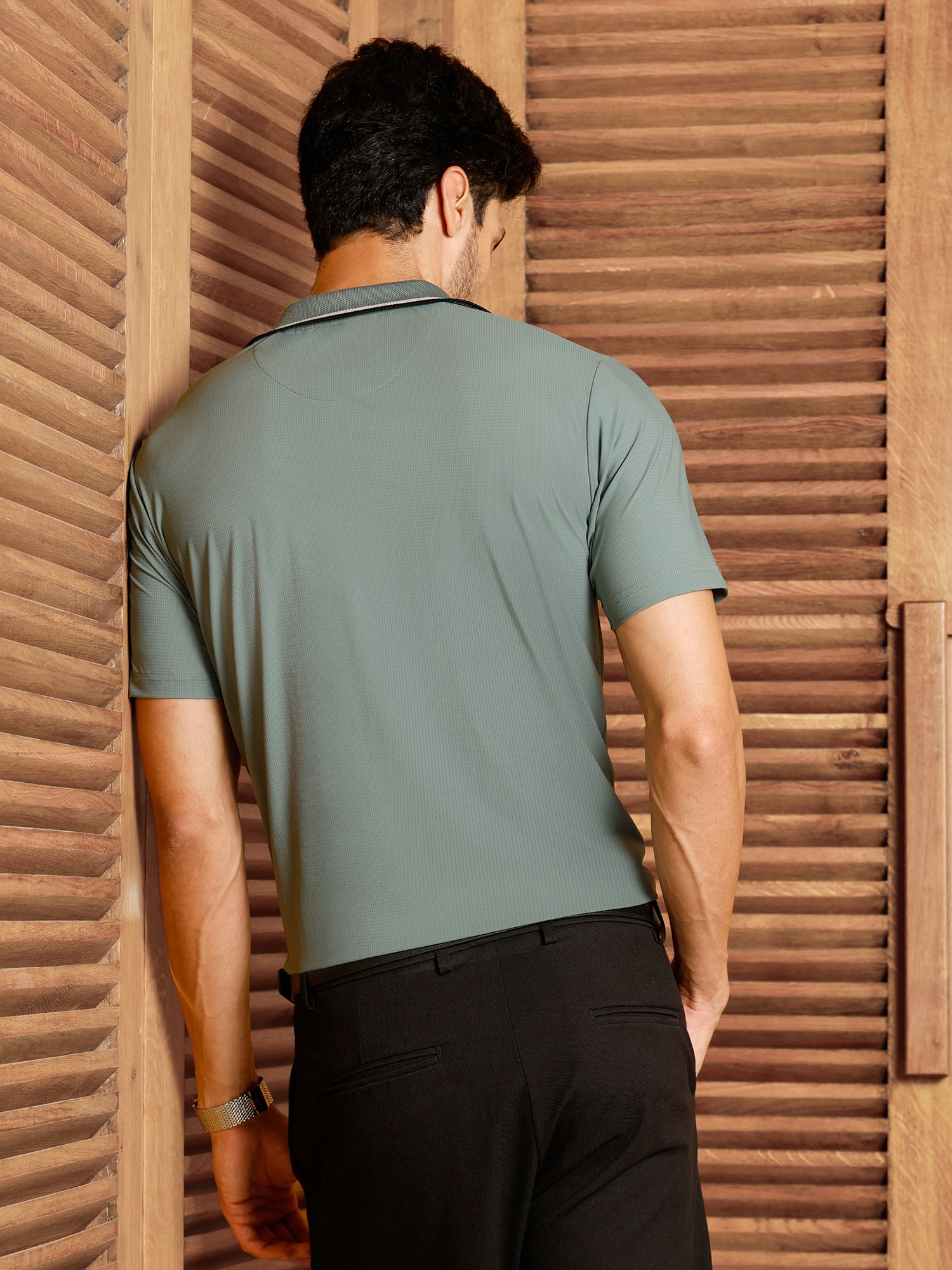Men Green Textured Shirt