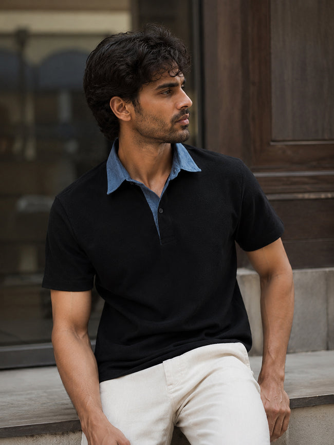 Men Black Solid T-Shirt