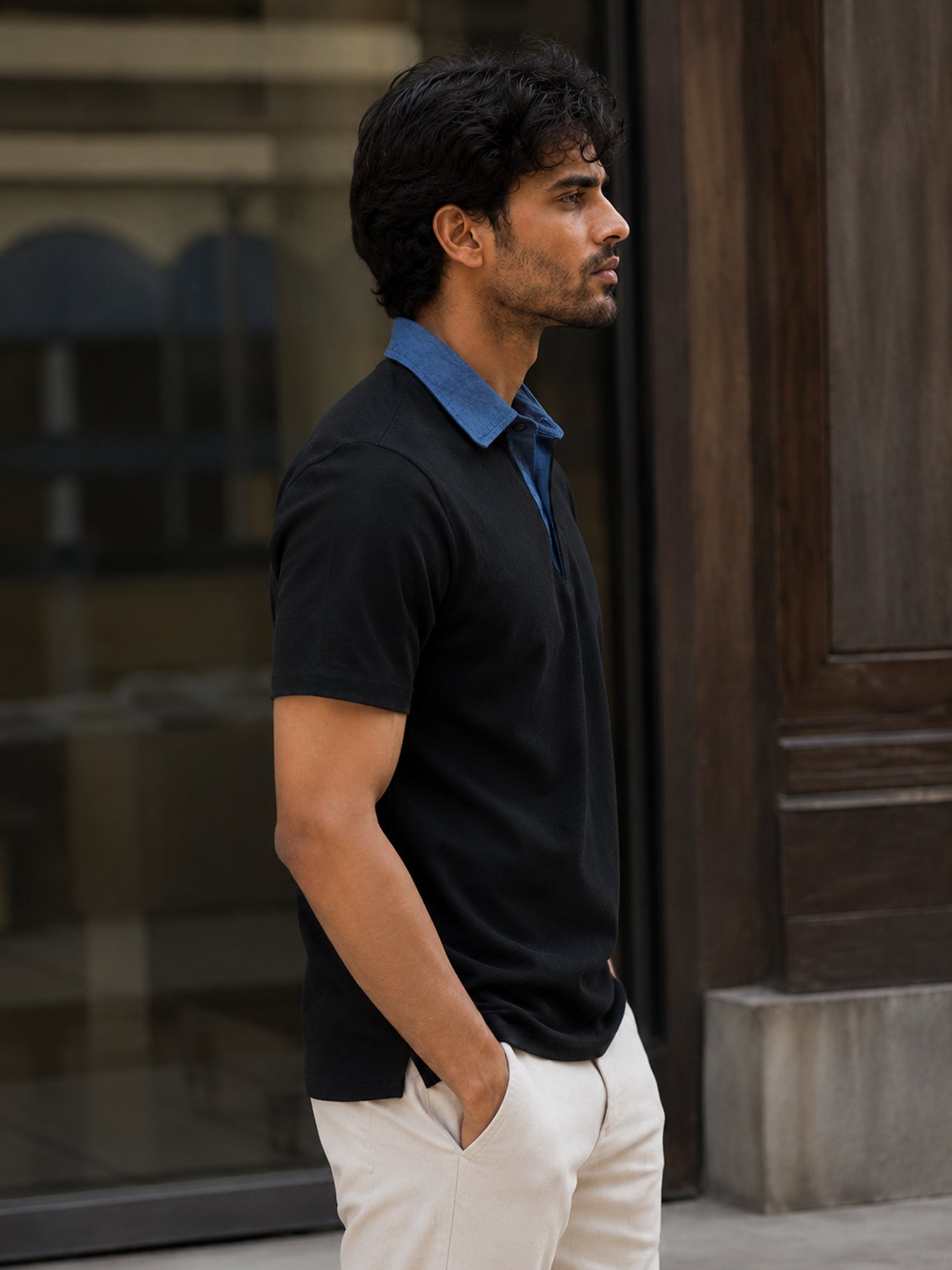 Men Black Solid T-Shirt