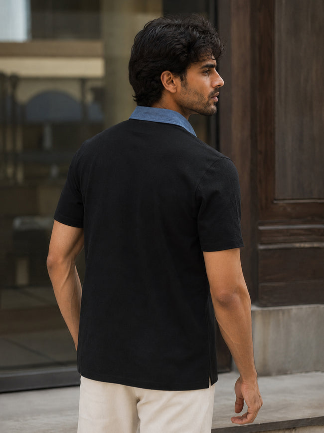 Men Black Solid T-Shirt