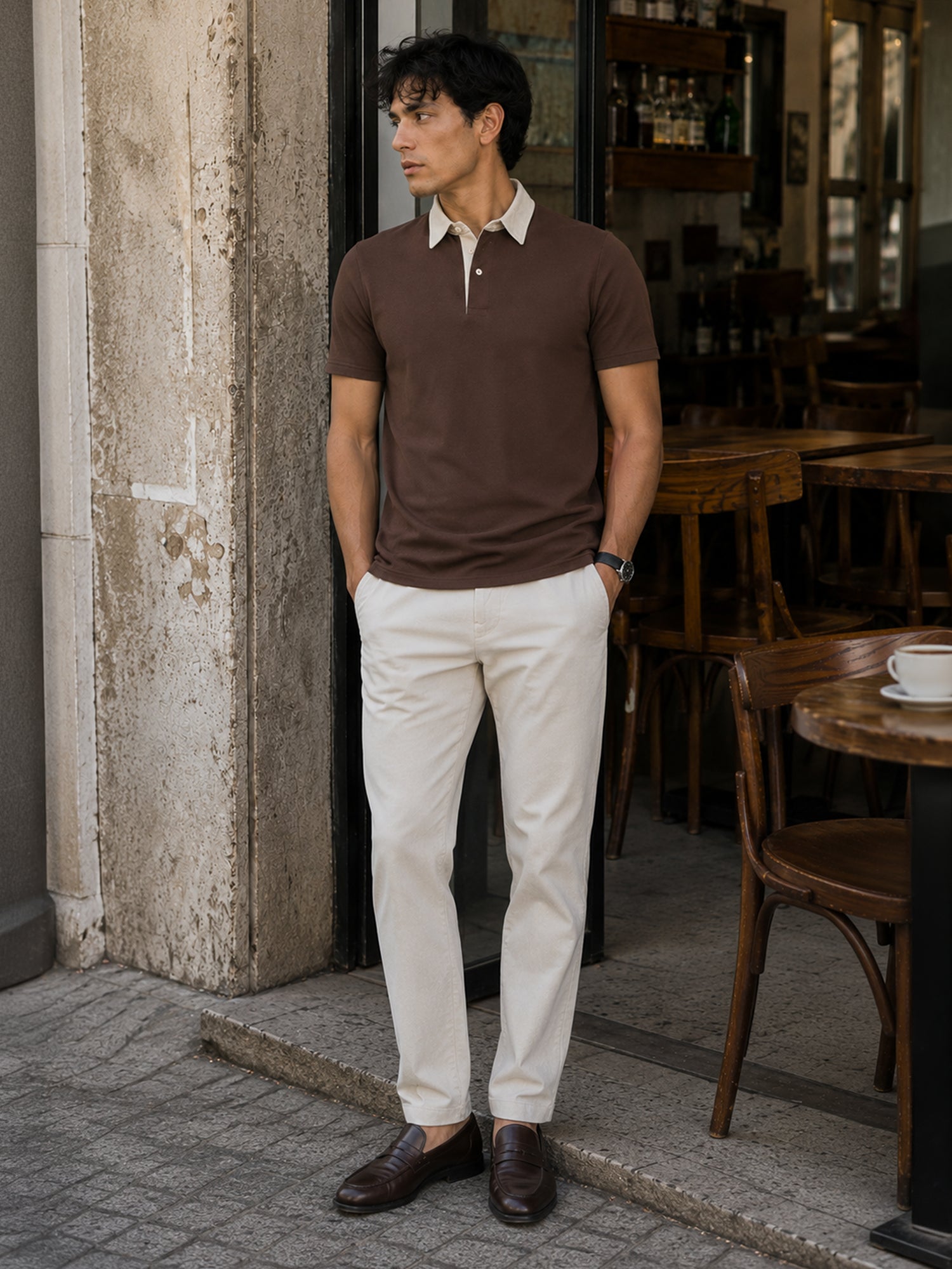 Men Brown Solid T-Shirt