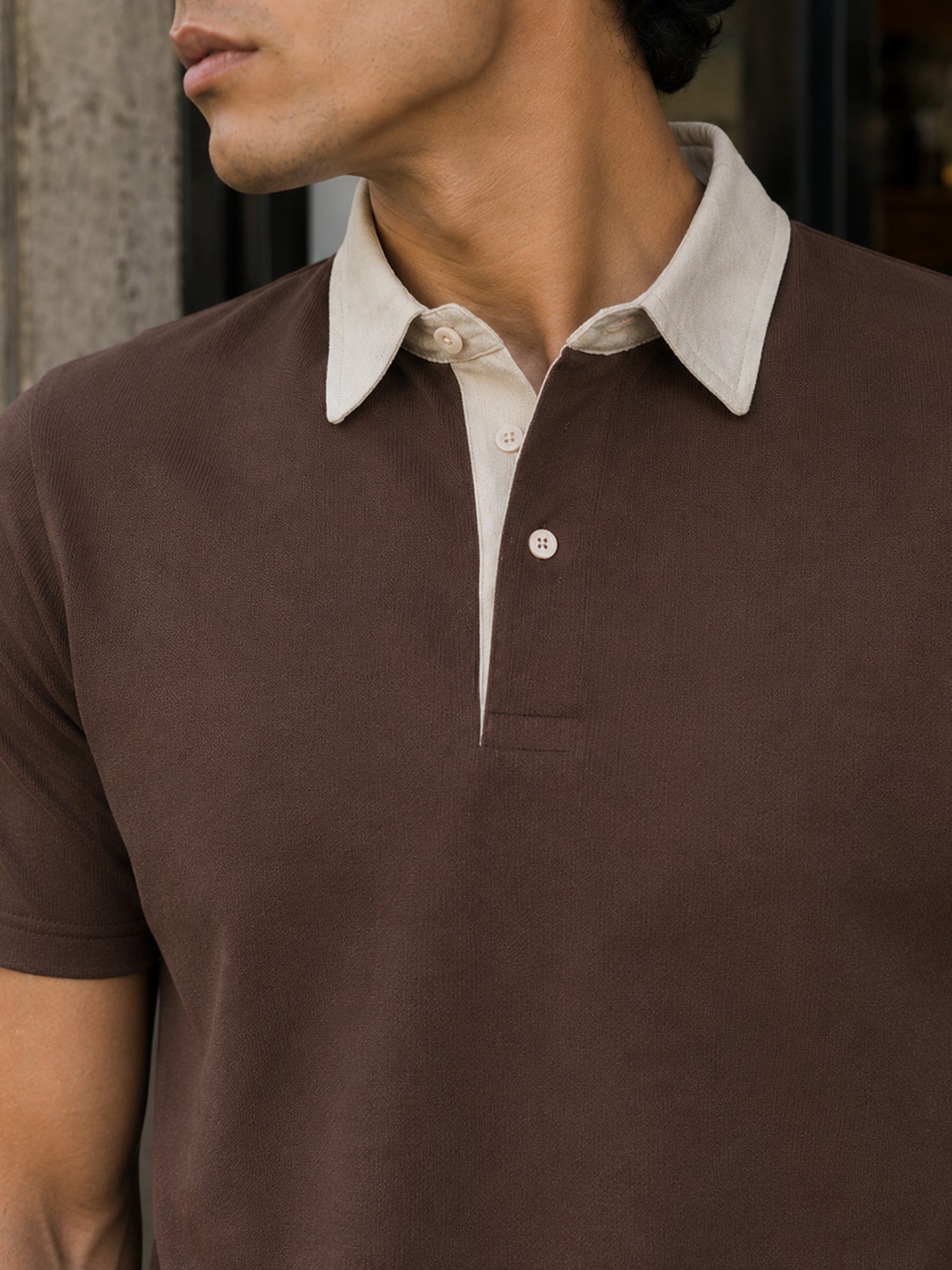 Men Brown Solid T-Shirt