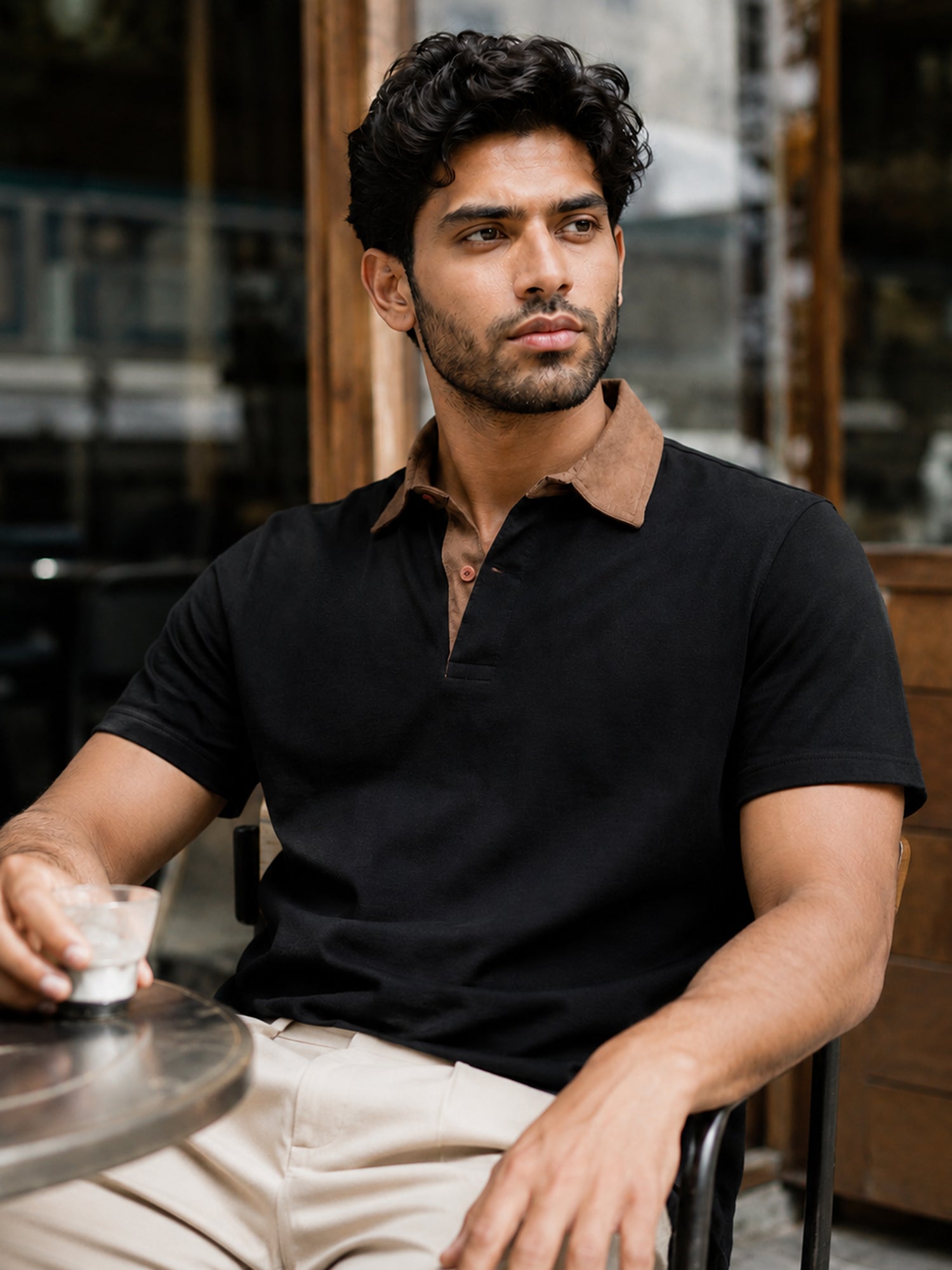 Men Black Textured T-Shirt